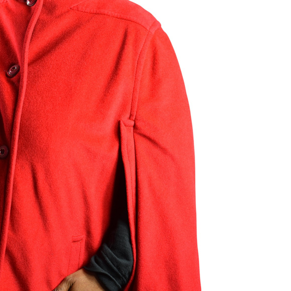 Vintage Sherwood Cape Red Bright Lipstick Flannel Velour Pockets Retro XL Large - Picture 10 of 16